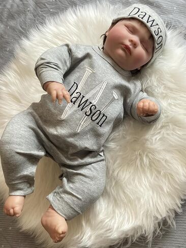 Personalized Newborn Baby Coming Home Outfit Custom Matching Super Soft Infant Long Sleeve Sleepwear with Embroidery Name Baby Sleeper Newborn Set for Girl and Boy Perfect Baby Shower Gift (A) in Saudi Arabia