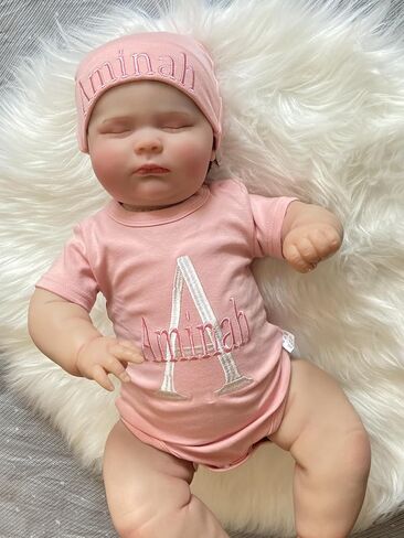 Personalized Newborn Baby Coming Home Outfit Custom Matching Super Soft Infant Long Sleeve Sleepwear with Embroidery Name Baby Sleeper Newborn Set for Girl and Boy Perfect Baby Shower Gift (A) in Saudi Arabia