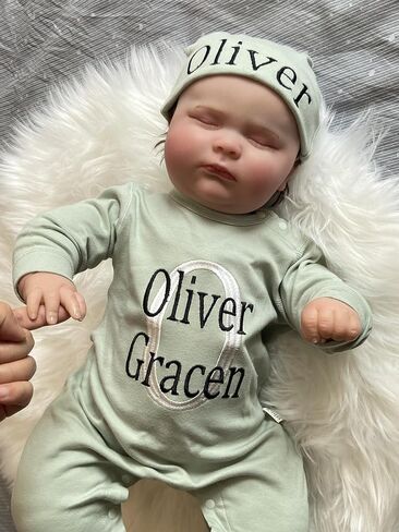 Personalized Newborn Baby Coming Home Outfit Custom Matching Super Soft Infant Long Sleeve Sleepwear with Embroidery Name Baby Sleeper Newborn Set for Girl and Boy Perfect Baby Shower Gift (A) in Saudi Arabia