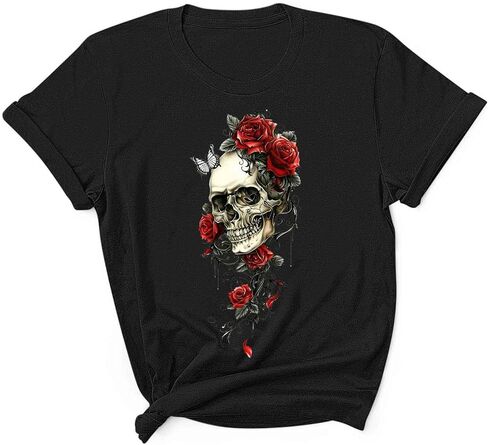زائد الحجم المحملات الرسومية للنساء جمجمة مضحكة tshirts قمم الصيف فضفاضة مريحة غير رسمية قصيرة الأكمام in Kuwait