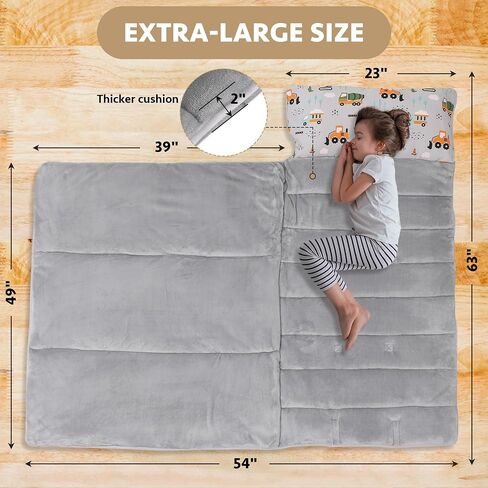 Toddler Nap Mat with Detachable Pillow & Blanket - Soft Plush Minky Fleece Kids Sleeping Bag for Daycare, Preschool & Travel - Portable Roll-Up Design with Carry Handle - Boys Girls Ages 3+ in Saudi Arabia