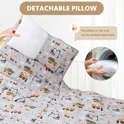 Toddler Nap Mat with Detachable Pillow & Blanket - Soft Plush Minky Fleece Kids Sleeping Bag for Daycare, Preschool & Travel - Portable Roll-Up Design with Carry Handle - Boys Girls Ages 3+ in Saudi Arabia