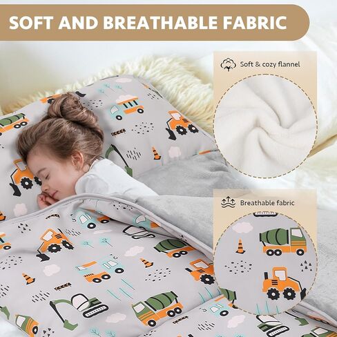 Toddler Nap Mat with Detachable Pillow & Blanket - Soft Plush Minky Fleece Kids Sleeping Bag for Daycare, Preschool & Travel - Portable Roll-Up Design with Carry Handle - Boys Girls Ages 3+ in Saudi Arabia