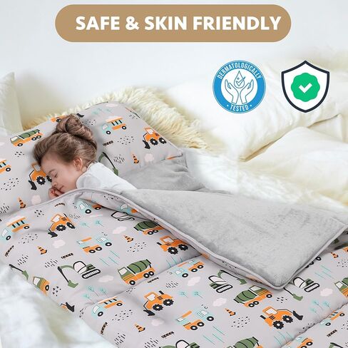 Toddler Nap Mat with Detachable Pillow & Blanket - Soft Plush Minky Fleece Kids Sleeping Bag for Daycare, Preschool & Travel - Portable Roll-Up Design with Carry Handle - Boys Girls Ages 3+ in Saudi Arabia