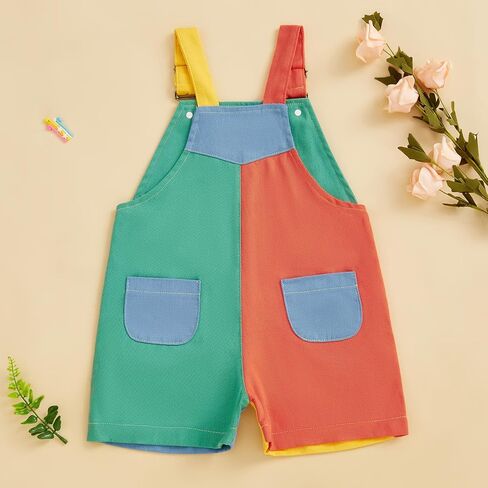 Toddler Boy And Girls Colorful Overalls Patchwork Suspender Shorts Adjustable Straps Romper Summer Loose Pants in Saudi Arabia