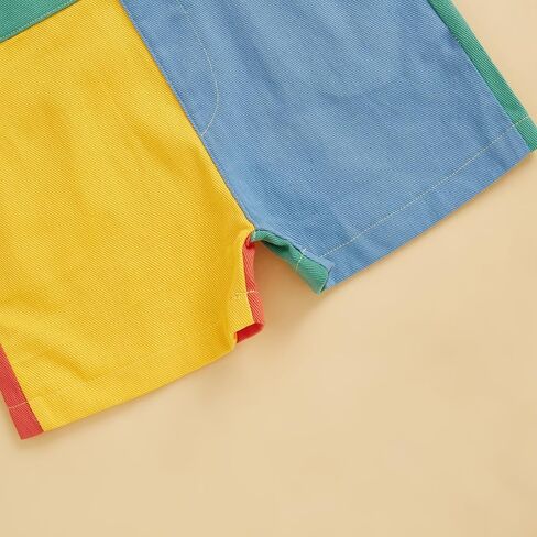 Toddler Boy And Girls Colorful Overalls Patchwork Suspender Shorts Adjustable Straps Romper Summer Loose Pants in Saudi Arabia