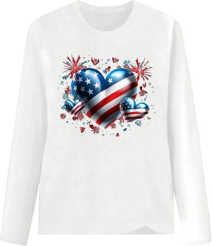 Womens Long Sleeve T Shirts Patriotic Cotton USA Flag 4Th July American Red White Blue Star Stripes 4 Day T-Shirts in Saudi Arabia
