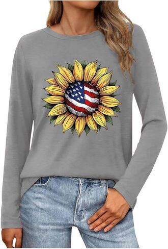 Womens Long Sleeve T Shirts Patriotic Cotton USA Flag 4Th July American Red White Blue Star Stripes 4 Day T-Shirts in Saudi Arabia