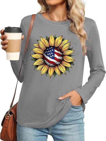Womens Long Sleeve T Shirts Patriotic Cotton USA Flag 4Th July American Red White Blue Star Stripes 4 Day T-Shirts in Saudi Arabia