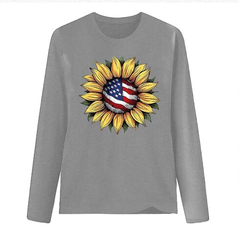 Womens Long Sleeve T Shirts Patriotic Cotton USA Flag 4Th July American Red White Blue Star Stripes 4 Day T-Shirts in Saudi Arabia