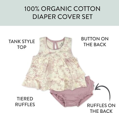 HonestBaby Flutter Tee, Tank Top with Ruffle Diaper Cover 100% Organic Cotton for Infant Baby and Toddler Girls in Saudi Arabia