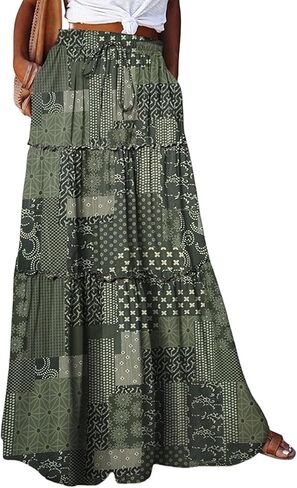 Long Skirts for Women Boho Floral High Waisted Casual A Line Skirt Pleated Beach Flowy Swing Maxi Skirts in Saudi Arabia