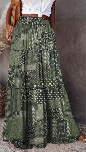 Long Skirts for Women Boho Floral High Waisted Casual A Line Skirt Pleated Beach Flowy Swing Maxi Skirts in Saudi Arabia