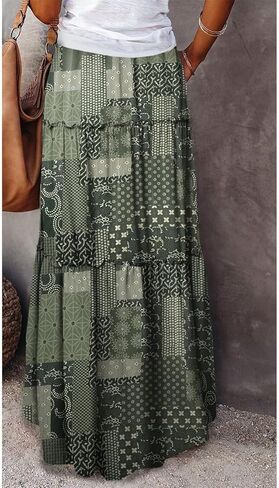Long Skirts for Women Boho Floral High Waisted Casual A Line Skirt Pleated Beach Flowy Swing Maxi Skirts in Saudi Arabia