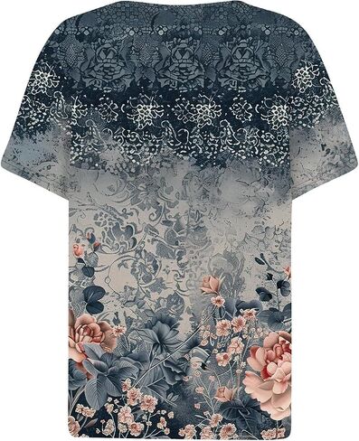Tops for Women Trendy Henley V Neck Pullover Printed Vacation Tops Button Down Comfy Tees Trendy Tunics T Shirt in Kuwait