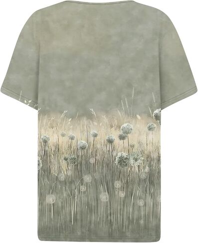 Tops for Women Trendy Henley V Neck Pullover Printed Vacation Tops Button Down Comfy Tees Trendy Tunics T Shirt in Kuwait