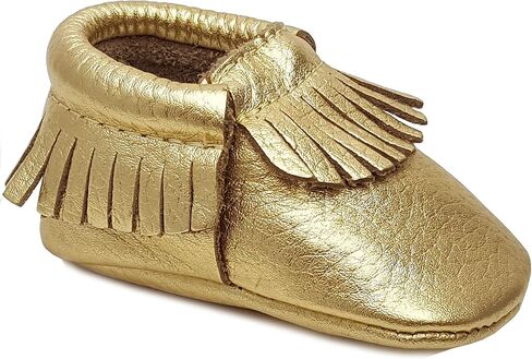 First Steps Kid's Premium Leather Moccasins, Metallic Gold 1 M US Infant in Saudi Arabia