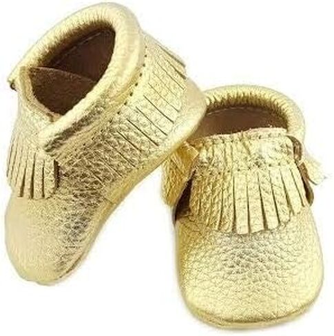 First Steps Kid's Premium Leather Moccasins, Metallic Gold 1 M US Infant in Saudi Arabia