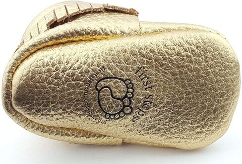 First Steps Kid's Premium Leather Moccasins, Metallic Gold 1 M US Infant in Saudi Arabia