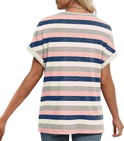 Womens Summer Tops Short Dolman Sleeve Shirts 2025 Fashion V Neck Outfits Clothes Fashion Stripes Print Blouse in Saudi Arabia