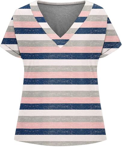 Womens Summer Tops Short Dolman Sleeve Shirts 2025 Fashion V Neck Outfits Clothes Fashion Stripes Print Blouse in Saudi Arabia