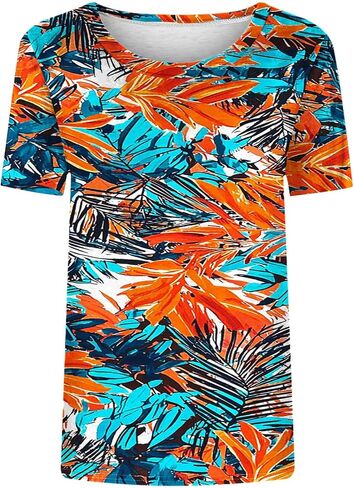 Summer Tops for Women Vintage Floral Feather Graphic Tees Short Sleeve Crewneck Tunic Blouses Dressy Shirts in Saudi Arabia