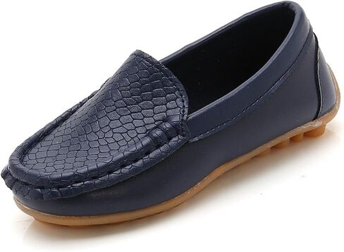Kids Leather Loafers Slip-On Texture Flats Girls Boys Boat Shoes Toddler Soft Sole Moccasins School Tennis Shoes in Saudi Arabia