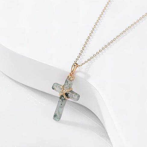 MOLICACI 14K الذهب الأسود الجزع الصليب قلادة للنساء الذهب الأصفر الحقيقي لذيذ الطبيعية الأسود الجزع الصليب الدين قلادة قلادة لتأكيد المعمودية النساء الرجال، 16 + 1 + 1 بوصة in Saudi Arabia