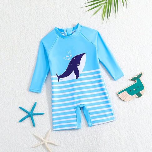 Toddler Baby Swimsuit Boy Infant One Piece Rash Guard Bathing Suit | Toddler Boy Swim Sets,Long Sleeve,Zipper,UPF 50+,Octopus Sharks Cartoon,Toddler Summer Beach Pool Swimwear in Saudi Arabia