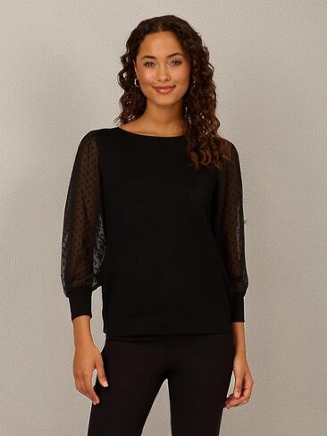Adrianna Papell Women's Bateau Neck Clip Dot 3/4 Sleeve Sweater in Saudi Arabia