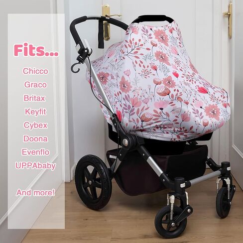 Rquite All-in-1 Car Seat Cover Baby, Carseat Covers for Girl Boy, Stretchy Soft Infant Car Seat Cover, Multi-use Baby Carrier Cover, Car Seat Canopy, Stroller Sun Shade, Nursing Breastfeeding Cover in Saudi Arabia