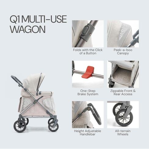 Familidoo Q1 Multi-Use Kids Wagon Stroller – Foldable, Lightweight & All-Terrain for Kids & Pets – 5-Point Safety Harness, Rain Cover & Compact Travel Design – Supports Up to 132 lbs (Ash Rose) in Saudi Arabia