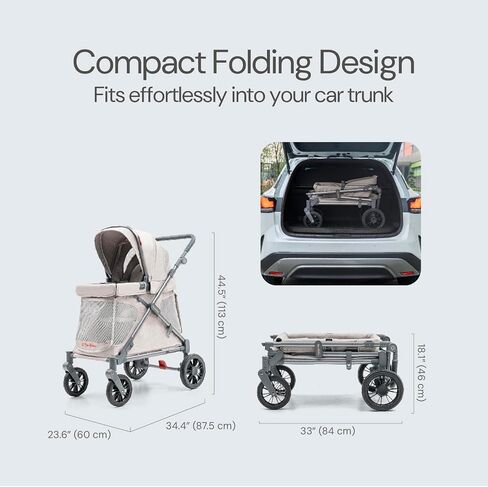 Familidoo Q1 Multi-Use Kids Wagon Stroller – Foldable, Lightweight & All-Terrain for Kids & Pets – 5-Point Safety Harness, Rain Cover & Compact Travel Design – Supports Up to 132 lbs (Ash Rose) in Saudi Arabia