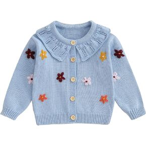 Toddler Baby Girl Fall Winter Clothes Cardigan Sweater Infant Knit Floral Knitwear Button Knitted Outwear Outfit