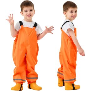 Fewlby Kids Rain Bib Pants, Toddlers Waterproof Suspender Dirty Proof Rain Wear for Boys and Girls