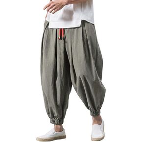 Summer Pants For Men Lightweight Casual Stretch Waist Harem Sweatpant Drawstring Baggy Jogger Elastic Soft Trousers