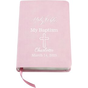 Let's Make Memories Personalized Baptism Baby Bible - Religious Gift for Faith Milestone - Customize with Any Message - for Girl - Easter Basket Stuffer - Baptism Keepsake - Pink