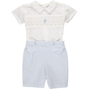 Hand Smocked Cross Bobbie Suit - Christening Outfits for Boys - Baptism Outfits for Boys - Designed in USA