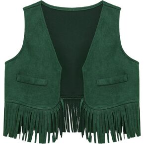 Fringe Vest Baby Faux Suede Open-Front Vintage Tassel Vest Coat Hippie Western Cowboy Cowgirl Jacket