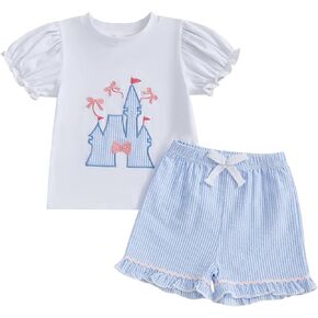 Toddler Baby Girl Summer Clothes Short Sleeves T-Shirt Tops and Ruffled Shorts Set Cute Summer Outfits 2Pcs