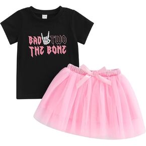 2nd Birthday Outfit Girl Baby Short Sleeve Two Wild Shirt Mesh Tulle Skirt Cute Birthday Clothes 2Pcs