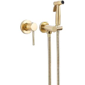 Handheld Bidet Sprayer for Toilet, Brushed Gold Wall Mounted Bathroom Cloth Diaper Sprayer Set with Cold and Hot Water, Brass Toilet Bidet Sprayer Kit for Personal Hygiene