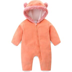 Baby Fleece Bodysuit Infant Boy Girl One Piece Bear Hooded Outerwear Snowsuit for Winter