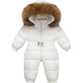 Toddler Baby Boy Girl One-Piece Snowsuit Parka Jacket Hooded Jumpsuit Fur Collar Winter Warm Puffer Down Coat Outfit