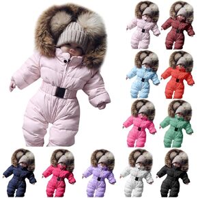 Newborn Infant Baby Boys Girls Snowsuits Hoodie Jumpsuit Winter Warm Padded Thick Coat Outfit Fleece Puffer Ski Bibs