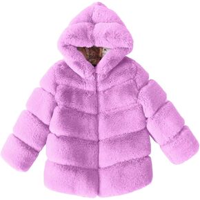 Girls Faux Fur Jacket Plush Sherpa Teddy Coat with Hood Toddler Winter Coats Warm Fuzzy Jackets Trendy Outerwear