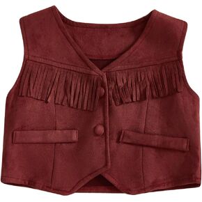 أطفال طفل رضيع فتاة فو من جلد الغزال سترة أعلى شراكة خمر wasitcoat Western Cowboy Cowgirl Outwear 1-7t