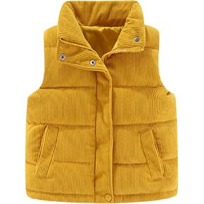 Happy Cherry Corduroy Vest for Toddler Baby Winter Warm Zip Up Sleeveless Jacket with Button Stand Collar Waistcoat 1-8Y