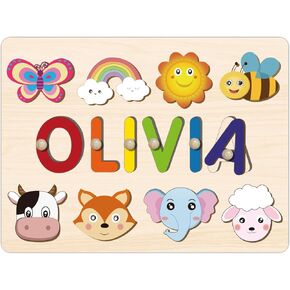 Name Puzzle for Kids Personalized, Montessori Educational Toys, Customized Wooden Puzzles for Toddlers 1-3, 1st Birthday Gift for Boys and Girls, Easter Basket Stuffer