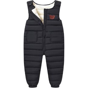 Toddler Baby Snow Bib Pants Boys Girls Cute Solid Color Overalls Snowsuit Winter Thicken Warm Down Ski Pants